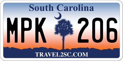 SC license plate MPK206