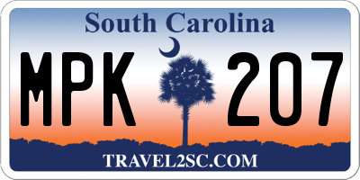 SC license plate MPK207