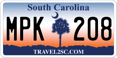SC license plate MPK208