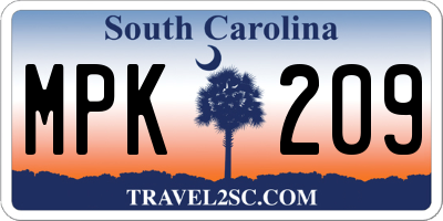 SC license plate MPK209