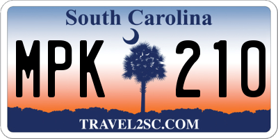 SC license plate MPK210