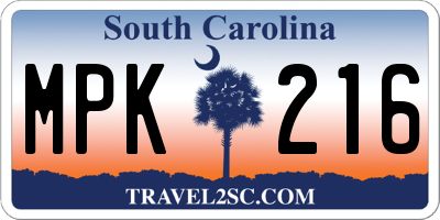 SC license plate MPK216
