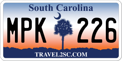 SC license plate MPK226