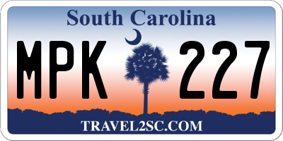 SC license plate MPK227