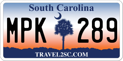 SC license plate MPK289