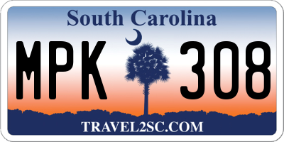 SC license plate MPK308