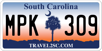 SC license plate MPK309