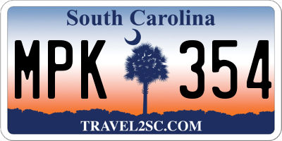 SC license plate MPK354