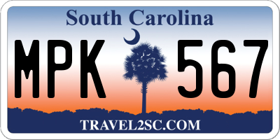 SC license plate MPK567