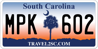 SC license plate MPK602