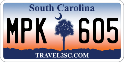SC license plate MPK605