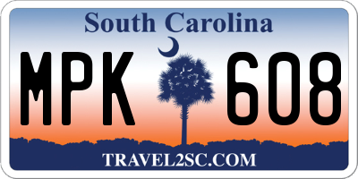 SC license plate MPK608