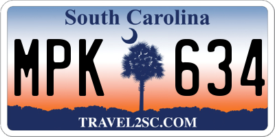 SC license plate MPK634