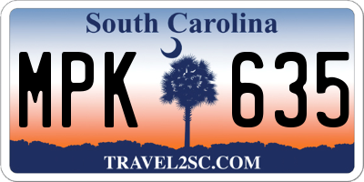 SC license plate MPK635