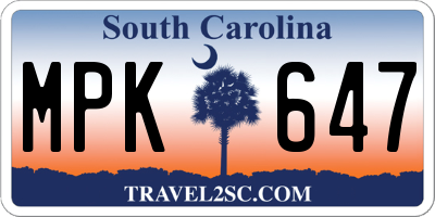 SC license plate MPK647