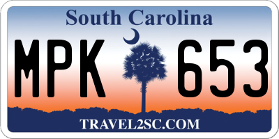SC license plate MPK653