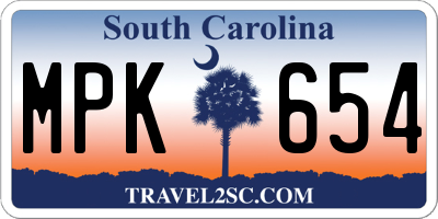 SC license plate MPK654