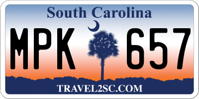 SC license plate MPK657