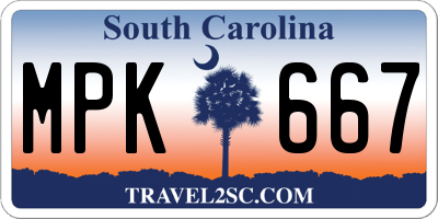 SC license plate MPK667