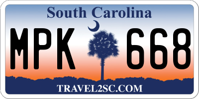 SC license plate MPK668