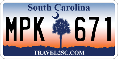 SC license plate MPK671