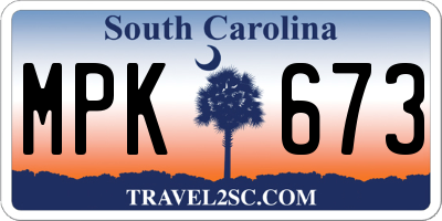 SC license plate MPK673