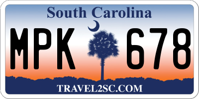 SC license plate MPK678