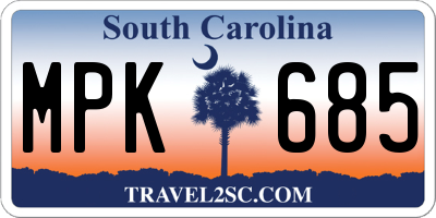 SC license plate MPK685