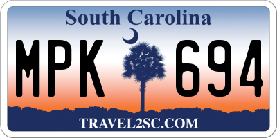 SC license plate MPK694
