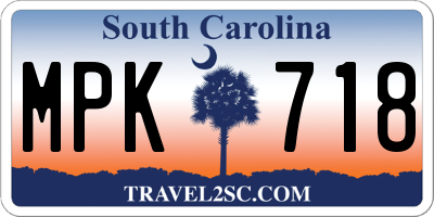 SC license plate MPK718