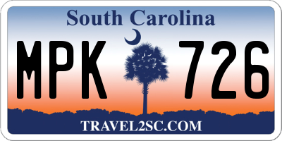 SC license plate MPK726