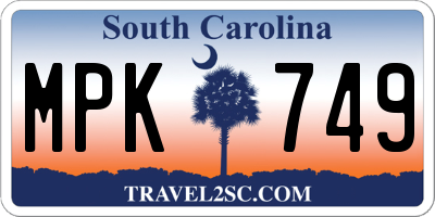 SC license plate MPK749