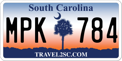SC license plate MPK784