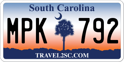 SC license plate MPK792