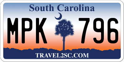 SC license plate MPK796