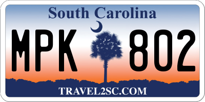 SC license plate MPK802