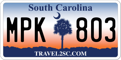 SC license plate MPK803