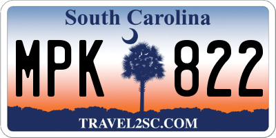 SC license plate MPK822