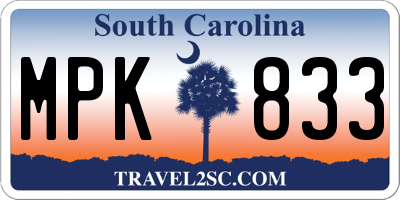 SC license plate MPK833