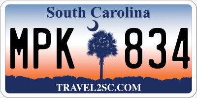 SC license plate MPK834