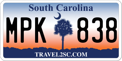 SC license plate MPK838