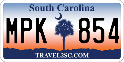 SC license plate MPK854