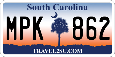 SC license plate MPK862