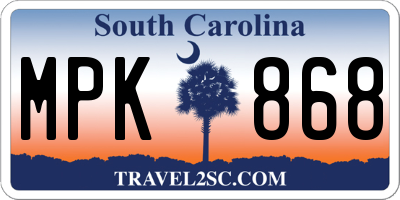 SC license plate MPK868