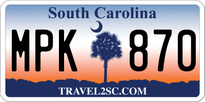 SC license plate MPK870