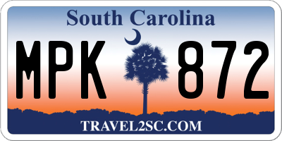 SC license plate MPK872