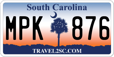 SC license plate MPK876