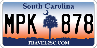 SC license plate MPK878