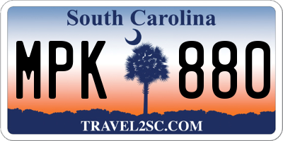 SC license plate MPK880