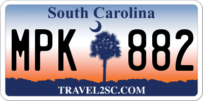 SC license plate MPK882